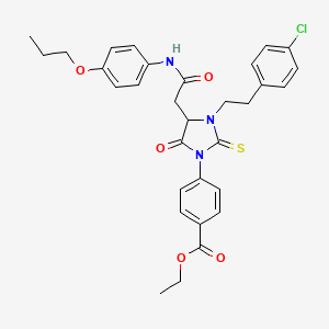 Ethyl 4-(3-[2-(4-chlorophenyl)ethyl]-5-oxo-4-{2-oxo-2-[(4-propoxyphenyl)amino]ethyl}-2-thioxoimidazolidin-1-yl)benzoate