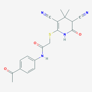 N-(4-acetylphenyl)-2-[(3,5-dicyano-4,4-dimethyl-6-oxo-1,4,5,6-tetrahydropyridin-2-yl)sulfanyl]acetamide