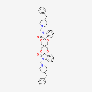 molecular formula C47H52N4O6 B11079629 1,1'''-bis[(4-benzylpiperidin-1-yl)methyl]trispiro[indole-3,2'-[1,3]dioxane-5',5''-[1,3]dioxane-2'',3'''-indole]-2,2'''(1H,1'''H)-dione 