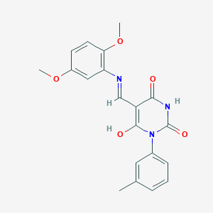 molecular formula C20H19N3O5 B11079639 (5E)-5-{[(2,5-dimethoxyphenyl)amino]methylidene}-1-(3-methylphenyl)pyrimidine-2,4,6(1H,3H,5H)-trione 