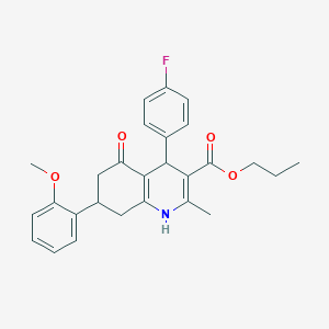 molecular formula C27H28FNO4 B11079654 Propyl 4-(4-fluorophenyl)-7-(2-methoxyphenyl)-2-methyl-5-oxo-1,4,5,6,7,8-hexahydroquinoline-3-carboxylate 