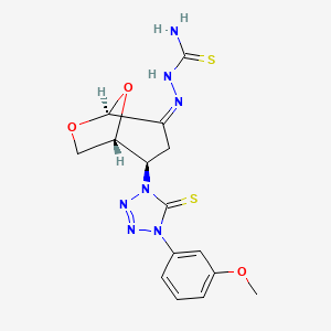 (2Z)-2-{(1R,2R,5S)-2-[4-(3-methoxyphenyl)-5-thioxo-4,5-dihydro-1H-tetrazol-1-yl]-6,8-dioxabicyclo[3.2.1]oct-4-ylidene}hydrazinecarbothioamide (non-preferred name)