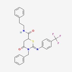 molecular formula C27H24F3N3O2S B11079707 (2Z)-3-benzyl-4-oxo-N-(2-phenylethyl)-2-{[4-(trifluoromethyl)phenyl]imino}-1,3-thiazinane-6-carboxamide 