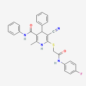 molecular formula C28H23FN4O2S B11079735 5-cyano-6-({2-[(4-fluorophenyl)amino]-2-oxoethyl}sulfanyl)-2-methyl-N,4-diphenyl-1,4-dihydropyridine-3-carboxamide 