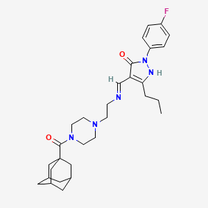 4-[(E)-1-({2-[4-(1-Adamantylcarbonyl)piperazino]ethyl}amino)methylidene]-2-(4-fluorophenyl)-5-propyl-2,4-dihydro-3H-pyrazol-3-one