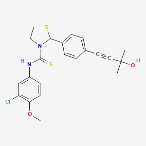 molecular formula C22H23ClN2O2S2 B11079850 N-(3-chloro-4-methoxyphenyl)-2-[4-(3-hydroxy-3-methylbut-1-yn-1-yl)phenyl]-1,3-thiazolidine-3-carbothioamide 