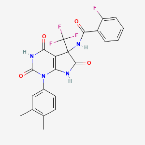 N-[1-(3,4-dimethylphenyl)-2,4,6-trioxo-5-(trifluoromethyl)-2,3,4,5,6,7-hexahydro-1H-pyrrolo[2,3-d]pyrimidin-5-yl]-2-fluorobenzamide