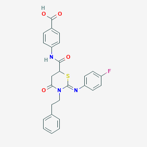 4-({[(2Z)-2-[(4-fluorophenyl)imino]-4-oxo-3-(2-phenylethyl)-1,3-thiazinan-6-yl]carbonyl}amino)benzoic acid