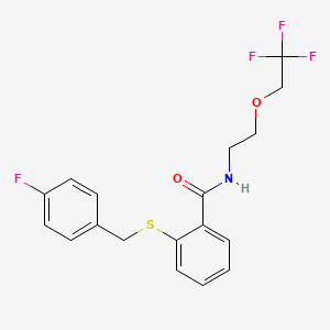 molecular formula C18H17F4NO2S B11080048 2-[(4-fluorobenzyl)sulfanyl]-N-[2-(2,2,2-trifluoroethoxy)ethyl]benzamide 