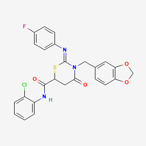 molecular formula C25H19ClFN3O4S B11080056 (2Z)-3-(1,3-benzodioxol-5-ylmethyl)-N-(2-chlorophenyl)-2-[(4-fluorophenyl)imino]-4-oxo-1,3-thiazinane-6-carboxamide 