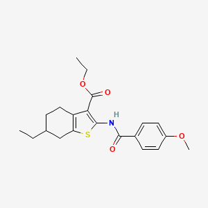 molecular formula C21H25NO4S B11080112 Ethyl 6-ethyl-2-{[(4-methoxyphenyl)carbonyl]amino}-4,5,6,7-tetrahydro-1-benzothiophene-3-carboxylate 