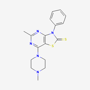 molecular formula C17H19N5S2 B11080218 3H-Thiazolo[4,5-d]pyrimidine-2-thione, 5-methyl-7-(4-methylpiperazin-1-yl)-3-phenyl- 