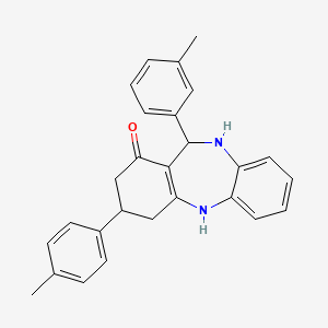 molecular formula C27H26N2O B11080273 11-(3-methylphenyl)-3-(4-methylphenyl)-2,3,4,5,10,11-hexahydro-1H-dibenzo[b,e][1,4]diazepin-1-one 