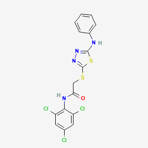 molecular formula C16H11Cl3N4OS2 B11080280 2-[(5-anilino-1,3,4-thiadiazol-2-yl)sulfanyl]-N-(2,4,6-trichlorophenyl)acetamide 