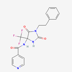 molecular formula C18H15F3N4O3 B11080320 Isonicotinamide, N-(2,5-dioxo-1-phenethyl-4-trifluoromethylimidazolidin-4-yl)- 