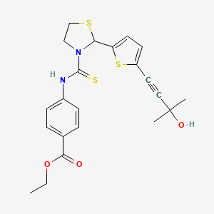 molecular formula C22H24N2O3S3 B11080324 Ethyl 4-[({2-[5-(3-hydroxy-3-methylbut-1-yn-1-yl)thiophen-2-yl]-1,3-thiazolidin-3-yl}carbonothioyl)amino]benzoate 