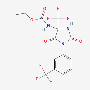 molecular formula C14H11F6N3O4 B11080385 Ethyl 2,5-dioxo-4-(trifluoromethyl)-1-[3-(trifluoromethyl)phenyl]imidazolidin-4-ylcarbamate 