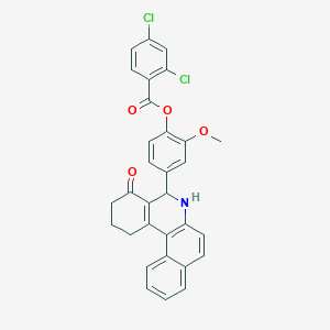 molecular formula C31H23Cl2NO4 B11080414 2-Methoxy-4-(4-oxo-1,2,3,4,5,6-hexahydrobenzo[a]phenanthridin-5-yl)phenyl 2,4-dichlorobenzoate 