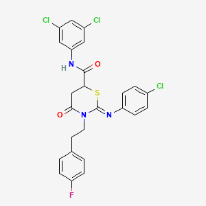 molecular formula C25H19Cl3FN3O2S B11080446 (2Z)-2-[(4-chlorophenyl)imino]-N-(3,5-dichlorophenyl)-3-[2-(4-fluorophenyl)ethyl]-4-oxo-1,3-thiazinane-6-carboxamide 