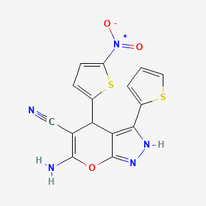 6-Amino-4-(5-nitrothiophen-2-yl)-3-(thiophen-2-yl)-1,4-dihydropyrano[2,3-c]pyrazole-5-carbonitrile