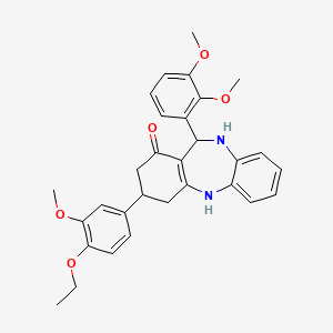 molecular formula C30H32N2O5 B11080580 11-(2,3-dimethoxyphenyl)-3-(4-ethoxy-3-methoxyphenyl)-2,3,4,5,10,11-hexahydro-1H-dibenzo[b,e][1,4]diazepin-1-one 