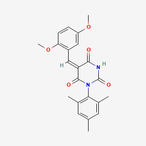 (5E)-5-(2,5-dimethoxybenzylidene)-1-(2,4,6-trimethylphenyl)pyrimidine-2,4,6(1H,3H,5H)-trione