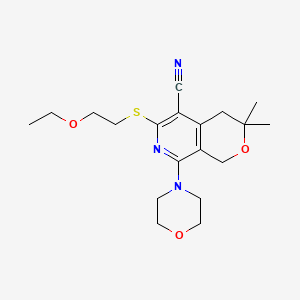 molecular formula C19H27N3O3S B11080612 6-[(2-ethoxyethyl)sulfanyl]-3,3-dimethyl-8-(morpholin-4-yl)-3,4-dihydro-1H-pyrano[3,4-c]pyridine-5-carbonitrile 