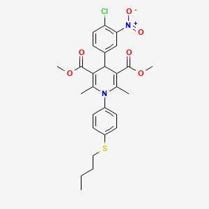 molecular formula C27H29ClN2O6S B11080620 Dimethyl 1-[4-(butylsulfanyl)phenyl]-4-(4-chloro-3-nitrophenyl)-2,6-dimethyl-1,4-dihydropyridine-3,5-dicarboxylate 