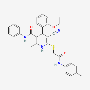 molecular formula C31H30N4O3S B11080755 5-cyano-4-(2-ethoxyphenyl)-2-methyl-6-({2-[(4-methylphenyl)amino]-2-oxoethyl}sulfanyl)-N-phenyl-1,4-dihydropyridine-3-carboxamide 