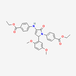 molecular formula C30H30N2O7 B11080767 ethyl 4-[5-(2,5-dimethoxyphenyl)-3-{[4-(ethoxycarbonyl)phenyl]amino}-2-oxo-2,5-dihydro-1H-pyrrol-1-yl]benzoate 