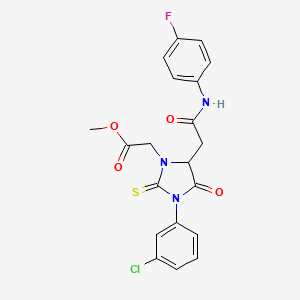 molecular formula C20H17ClFN3O4S B11080853 Methyl [3-(3-chlorophenyl)-5-{2-[(4-fluorophenyl)amino]-2-oxoethyl}-4-oxo-2-thioxoimidazolidin-1-yl]acetate 