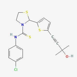 molecular formula C19H19ClN2OS3 B11080870 N-(4-chlorophenyl)-2-[5-(3-hydroxy-3-methylbut-1-yn-1-yl)thiophen-2-yl]-1,3-thiazolidine-3-carbothioamide 