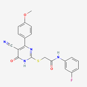 molecular formula C20H15FN4O3S B11080873 2-{[5-cyano-4-(4-methoxyphenyl)-6-oxo-1,6-dihydropyrimidin-2-yl]sulfanyl}-N-(3-fluorophenyl)acetamide 