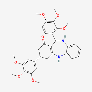 molecular formula C31H34N2O7 B11080882 11-(2,3,4-trimethoxyphenyl)-3-(3,4,5-trimethoxyphenyl)-2,3,4,5,10,11-hexahydro-1H-dibenzo[b,e][1,4]diazepin-1-one 