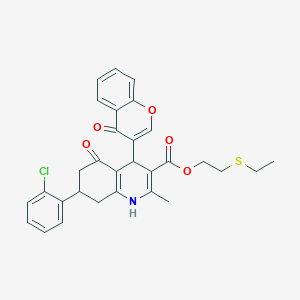 2-(ethylsulfanyl)ethyl 7-(2-chlorophenyl)-2-methyl-5-oxo-4-(4-oxo-4H-chromen-3-yl)-1,4,5,6,7,8-hexahydroquinoline-3-carboxylate