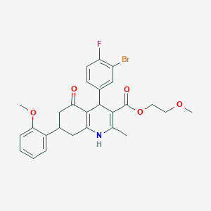 2-Methoxyethyl 4-(3-bromo-4-fluorophenyl)-7-(2-methoxyphenyl)-2-methyl-5-oxo-1,4,5,6,7,8-hexahydroquinoline-3-carboxylate