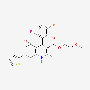 2-Methoxyethyl 4-(5-bromo-2-fluorophenyl)-2-methyl-5-oxo-7-(thiophen-2-yl)-1,4,5,6,7,8-hexahydroquinoline-3-carboxylate