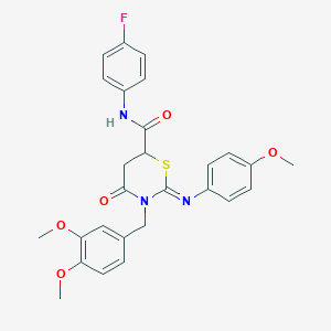 molecular formula C27H26FN3O5S B11081082 (2Z)-3-(3,4-dimethoxybenzyl)-N-(4-fluorophenyl)-2-[(4-methoxyphenyl)imino]-4-oxo-1,3-thiazinane-6-carboxamide 