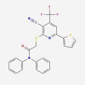 molecular formula C25H16F3N3OS2 B11081109 2-{[3-cyano-6-(thiophen-2-yl)-4-(trifluoromethyl)pyridin-2-yl]sulfanyl}-N,N-diphenylacetamide 