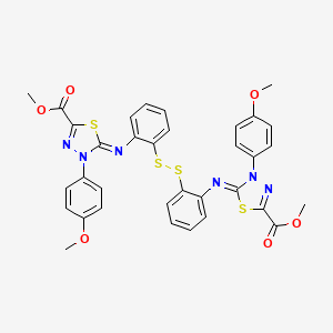 molecular formula C34H28N6O6S4 B11081136 Bis[2-(5-methoxycarbonyl-3-p-methoxyphenyl-1,3,4-thiadiazol-2-ylideneamino)phenyl] disulfide 