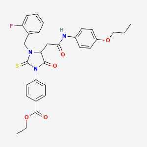 molecular formula C30H30FN3O5S B11081139 Ethyl 4-[3-(2-fluorobenzyl)-5-oxo-4-{2-oxo-2-[(4-propoxyphenyl)amino]ethyl}-2-thioxoimidazolidin-1-yl]benzoate 