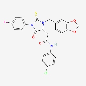 molecular formula C25H19ClFN3O4S B11081151 2-[3-(1,3-benzodioxol-5-ylmethyl)-1-(4-fluorophenyl)-5-oxo-2-thioxoimidazolidin-4-yl]-N-(4-chlorophenyl)acetamide 