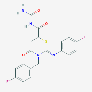 molecular formula C19H16F2N4O3S B11081232 (2Z)-N-carbamoyl-3-(4-fluorobenzyl)-2-[(4-fluorophenyl)imino]-4-oxo-1,3-thiazinane-6-carboxamide 