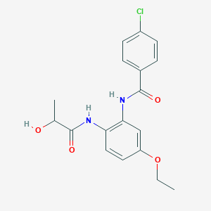 molecular formula C18H19ClN2O4 B11081360 4-chloro-N-{5-ethoxy-2-[(2-hydroxypropanoyl)amino]phenyl}benzamide 