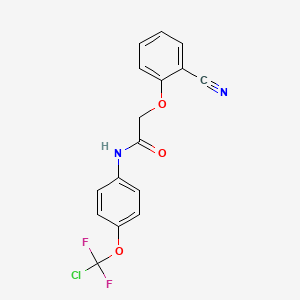 molecular formula C16H11ClF2N2O3 B11081384 Acetamide, N-[4-(chlorodifluoromethoxy)phenyl]-2-(2-cyanophenoxy)- 