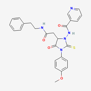 N-[3-(4-methoxyphenyl)-4-oxo-5-{2-oxo-2-[(2-phenylethyl)amino]ethyl}-2-thioxoimidazolidin-1-yl]pyridine-3-carboxamide