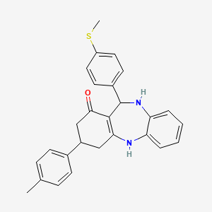 molecular formula C27H26N2OS B11081415 3-(4-methylphenyl)-11-[4-(methylsulfanyl)phenyl]-2,3,4,5,10,11-hexahydro-1H-dibenzo[b,e][1,4]diazepin-1-one 