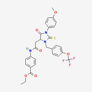 molecular formula C29H26F3N3O6S B11081434 Ethyl 4-[({1-(4-methoxyphenyl)-5-oxo-2-thioxo-3-[4-(trifluoromethoxy)benzyl]imidazolidin-4-yl}acetyl)amino]benzoate 