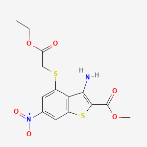 molecular formula C14H14N2O6S2 B11081483 Methyl 3-amino-4-[(2-ethoxy-2-oxoethyl)sulfanyl]-6-nitro-1-benzothiophene-2-carboxylate 