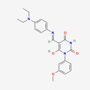 molecular formula C22H24N4O4 B11081515 (5Z)-5-({[4-(diethylamino)phenyl]amino}methylidene)-6-hydroxy-3-(3-methoxyphenyl)pyrimidine-2,4(3H,5H)-dione 